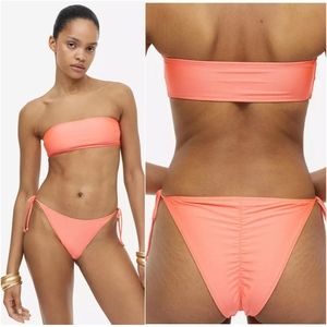 NWT!  H&M Tie Tana Bikini Bottoms and Bandeau Bikini Top in Coral Orange